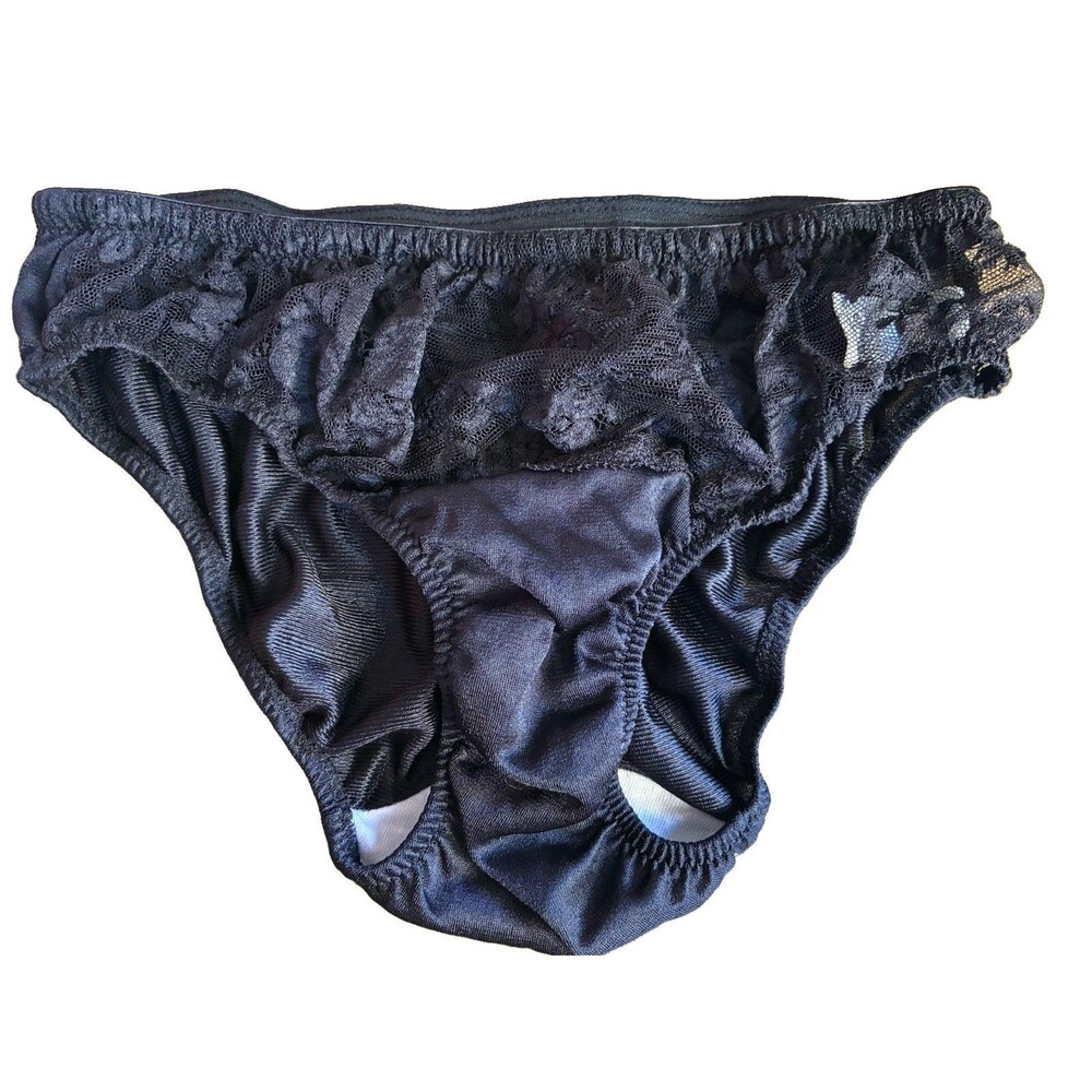 New rareVtg EMILIO PUCCI Second Skin Satin Lace Bikini Panties 4/Small 60s Black